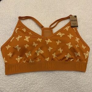 NWT Victoria’s Secret PINK Active Sports Bra Racerback Orange Butterfly Size M